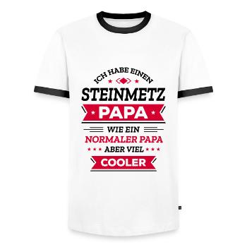 STEINMETZ PAPA: GEBURTSTAG WEIHNACHTEN VATERTAG - Männer Kontrast-T-Shirt - Weiß/Schwarz - Vorne - AI Model Female 172 light (172cm) & AI Model Male 178 dark (178cm)