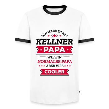 KELLNER PAPA: GEBURTSTAG WEIHNACHTEN VATERTAG - Männer Kontrast-T-Shirt - Weiß/Schwarz - Vorne - AI Model Female 172 light (172cm) & AI Model Male 178 dark (178cm)