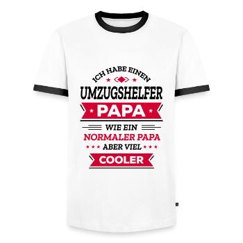 UMZUGSHELFER PAPA: GEBURTSTAG WEIHNACHTEN VATERTAG - Männer Kontrast-T-Shirt - Weiß/Schwarz - Vorne - AI Model Female 172 light (172cm) & AI Model Male 178 dark (178cm)