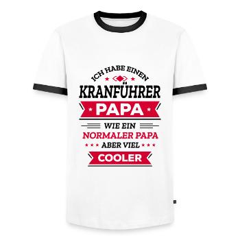 KRANFÜHRERPAPA: GEBURTSTAG WEIHNACHTEN VATERTAG - Männer Kontrast-T-Shirt - Weiß/Schwarz - Vorne - AI Model Female 172 light (172cm) & AI Model Male 178 dark (178cm)