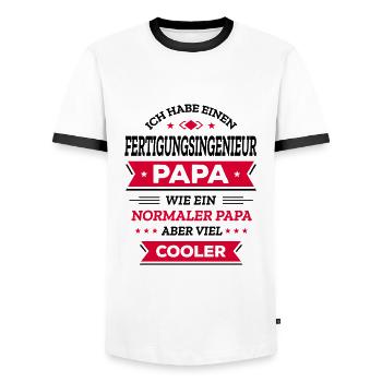 FERTIGUNGSINGENIEUR PAPA - COOLER ALS NORMAL - Männer Kontrast-T-Shirt - Weiß/Schwarz - Vorne - AI Model Female 172 light (172cm) & AI Model Male 178 dark (178cm)