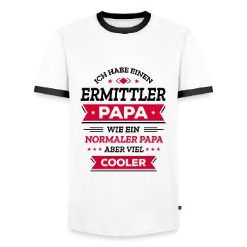 ERMITTLER PAPA - COOLER ALS NORMAL, VATERTAG - Männer Kontrast-T-Shirt - Weiß/Schwarz - Vorne - AI Model Female 172 light (172cm) & AI Model Male 178 dark (178cm)