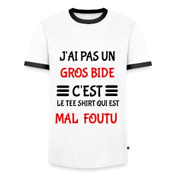 J'ai pas un gros bide - T-shirt contrasté Homme - blanc/noir - Devant - AI Model Female 172 light (172cm) & AI Model Male 178 dark (178cm)