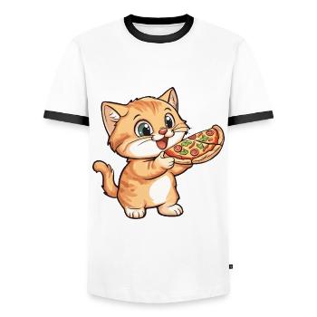 Chat J’Aime Les Chats Et La Pizza Drôle Drôle Humour - T-shirt contrasté Homme - blanc/noir - Devant - AI Model Female 172 light (172cm) & AI Model Male 178 dark (178cm)