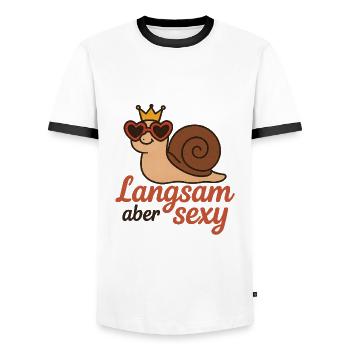 Joggen Schnecke Krone langsam aber glücklich - Männer Kontrast-T-Shirt - Weiß/Schwarz - Vorne - AI Model Female 172 light (172cm) & AI Model Male 178 dark (178cm)