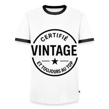Certified vintage and always on top - Men's Ringer Shirt - white/black - Front - AI Model Female 172 light (172cm) & AI Model Male 178 dark (178cm)