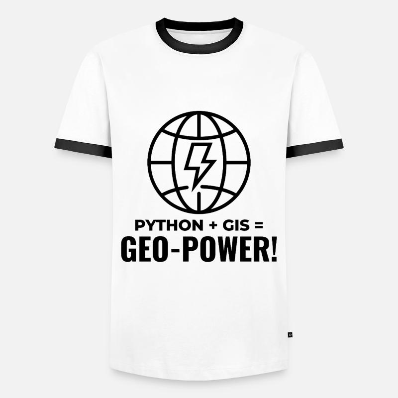 Python SIG Géo-Puissance Programmation Géospatial - T-shirt contrasté Homme - blanc/noir