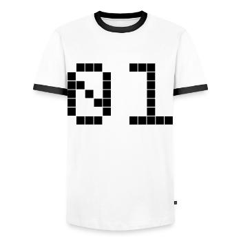 01 - Team - Crew - Men's Ringer Shirt - white/black - Front - AI Model Female 172 light (172cm) & AI Model Male 178 dark (178cm)