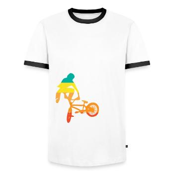 BMX Biker Racing Stunt - Männer Kontrast-T-Shirt - Weiß/Schwarz - Vorne - AI Model Female 172 light (172cm) & AI Model Male 178 dark (178cm)