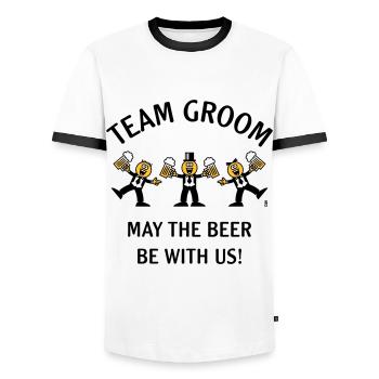 Team Groom (Karikatur / Bier mit uns / 3C / B) - Männer Kontrast-T-Shirt - Weiß/Schwarz - Vorne - AI Model Female 172 light (172cm) & AI Model Male 178 dark (178cm)