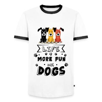 Hundeliebe - Life ist more fun with dogs I Comic - Männer Kontrast-T-Shirt - Weiß/Schwarz - Vorne - AI Model Female 172 light (172cm) & AI Model Male 178 dark (178cm)
