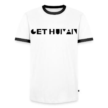 Soyez humain - T-shirt contrasté Homme - blanc/noir - Devant - AI Model Female 172 light (172cm) & AI Model Male 178 dark (178cm)