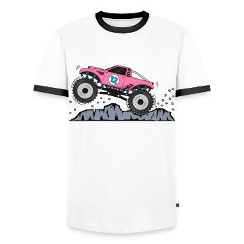 Monstertruck Geburtstag 12 Pink - Männer Kontrast-T-Shirt - Weiß/Schwarz - Vorne - AI Model Female 172 light (172cm) & AI Model Male 178 dark (178cm)