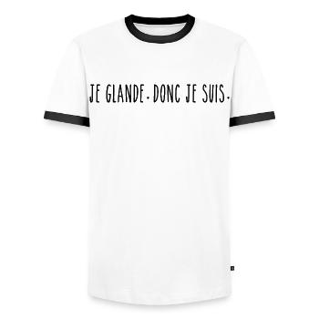 Je Glande Donc Je Suis - Humour et Paresse - T-shirt contrasté Homme - blanc/noir - Devant - AI Model Female 172 light (172cm) & AI Model Male 178 dark (178cm)