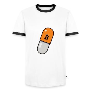 Orange Pill - Bitcoin, Bitcoiner Geschenkidee - Männer Kontrast-T-Shirt - Weiß/Schwarz - Vorne - AI Model Female 172 light (172cm) & AI Model Male 178 dark (178cm)