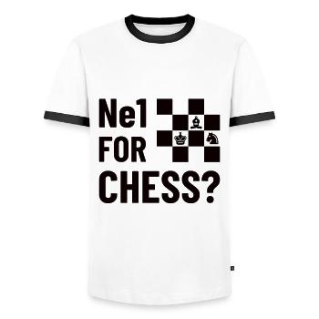 NE1 FOR CHESS? - Chess, Chess Piece Gift Idea - Men's Ringer Shirt - white/black - Front - AI Model Female 172 light (172cm) & AI Model Male 178 dark (178cm)