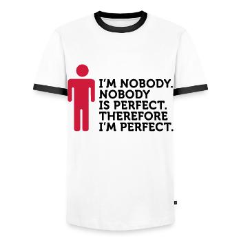 Personne n est parfait. Je ne suis personne. - T-shirt contrasté Homme - blanc/noir - Devant - AI Model Female 172 light (172cm) & AI Model Male 178 dark (178cm)
