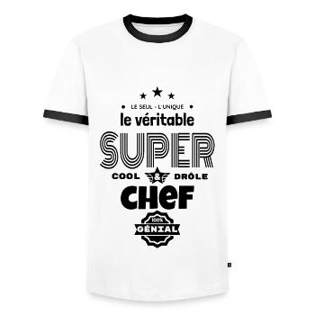 super chef 100% génial t-shirt humour - T-shirt contrasté Homme - blanc/noir - Devant - AI Model Female 172 light (172cm) & AI Model Male 178 dark (178cm)