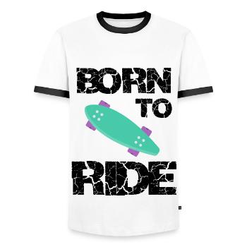 né pour rouler born to ride skateboard skate - T-shirt contrasté Homme - blanc/noir - Devant - AI Model Female 172 light (172cm) & AI Model Male 178 dark (178cm)