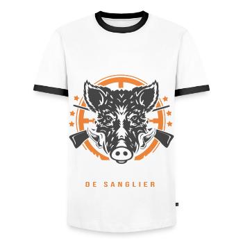 Antoine chasseur de sanglier Humour Chasse - T-shirt contrasté Homme - blanc/noir - Devant - AI Model Female 172 light (172cm) & AI Model Male 178 dark (178cm)