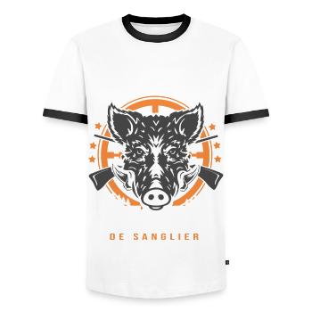 Patrick chasseur de sanglier Humour Chasse - T-shirt contrasté Homme - blanc/noir - Devant - AI Model Female 172 light (172cm) & AI Model Male 178 dark (178cm)