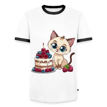 Tarte au chat Gâteau Bec sucré Grignotage Cuisson Sucré - T-shirt contrasté Homme - blanc/noir - Devant - AI Model Female 172 light (172cm) & AI Model Male 178 dark (178cm)
