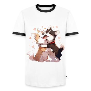 Chiens Amour Câlin Câlin Coeur Mignon Mignon - T-shirt contrasté Homme - blanc/noir - Devant - AI Model Female 172 light (172cm) & AI Model Male 178 dark (178cm)
