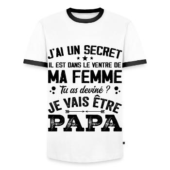 I Have A Secret Daddy Cute Child Pregnancy Man - Men's Ringer Shirt - white/black - Front - AI Model Female 172 light (172cm) & AI Model Male 178 dark (178cm)