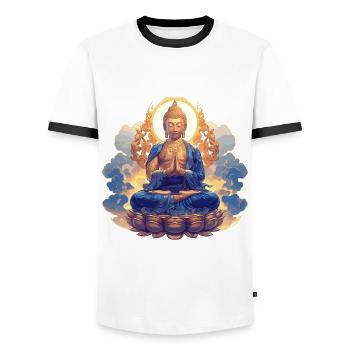 Buddha Buddhismus Religion Spirituell Meditation - Männer Kontrast-T-Shirt - Weiß/Schwarz - Vorne - AI Model Female 172 light (172cm) & AI Model Male 178 dark (178cm)