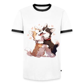 Chiens Amour Câlin Câlin Coeur Mignon Mignon - T-shirt contrasté Homme - blanc/noir - Devant - AI Model Female 172 light (172cm) & AI Model Male 178 dark (178cm)
