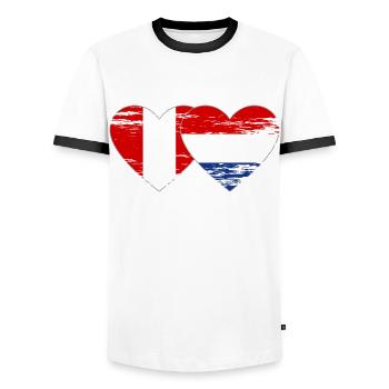Pérou Hollande drapeau coeur utilisé - T-shirt contrasté Homme - blanc/noir - Devant - AI Model Female 172 light (172cm) & AI Model Male 178 dark (178cm)
