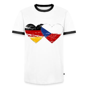 Germany Czech Republic Flag Heart Flag used - Men's Ringer Shirt - white/black - Front - AI Model Female 172 light (172cm) & AI Model Male 178 dark (178cm)