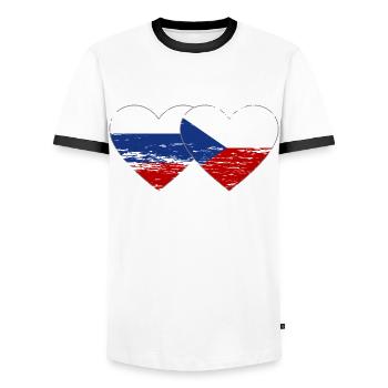 Russland Tschechien Flagge Herz Flagge used - Männer Kontrast-T-Shirt - Weiß/Schwarz - Vorne - AI Model Female 172 light (172cm) & AI Model Male 178 dark (178cm)