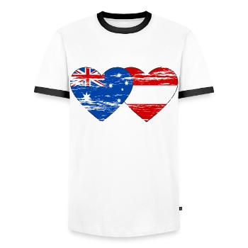 Australia Austria Flag Heart Flag used - Men's Ringer Shirt - white/black - Front - AI Model Female 172 light (172cm) & AI Model Male 178 dark (178cm)