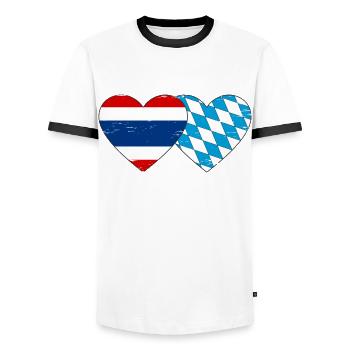 Thailand Bavaria Flag Heart used - Men's Ringer Shirt - white/black - Front - AI Model Female 172 light (172cm) & AI Model Male 178 dark (178cm)