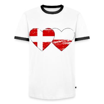 Danemark Pologne drapeau coeur utilisé - T-shirt contrasté Homme - blanc/noir - Devant - AI Model Female 172 light (172cm) & AI Model Male 178 dark (178cm)