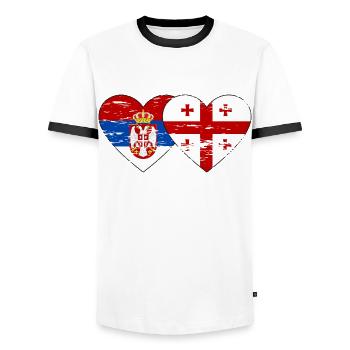 Serbie Géorgie Drapeau Coeur Utilisé - T-shirt contrasté Homme - blanc/noir - Devant - AI Model Female 172 light (172cm) & AI Model Male 178 dark (178cm)