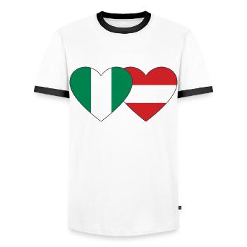 Nigeria Austria Flag Heart - Men's Ringer Shirt - white/black - Front - AI Model Female 172 light (172cm) & AI Model Male 178 dark (178cm)