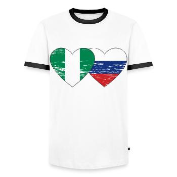 Nigeria Russie Drapeau Coeur Utilisé - T-shirt contrasté Homme - blanc/noir - Devant - AI Model Female 172 light (172cm) & AI Model Male 178 dark (178cm)