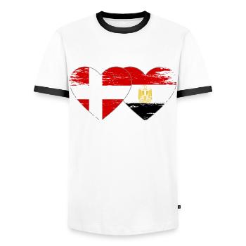 Denmark Egypt Flag Hands Heart Shape Used - Men's Ringer Shirt - white/black - Front - AI Model Female 172 light (172cm) & AI Model Male 178 dark (178cm)