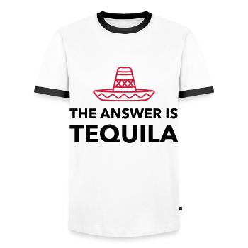 Die Antwort ist Tequila - Männer Kontrast-T-Shirt - Weiß/Schwarz - Vorne - AI Model Female 172 light (172cm) & AI Model Male 178 dark (178cm)