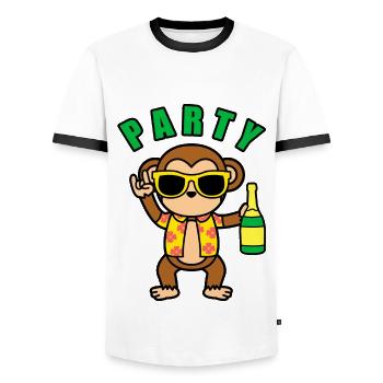 PARTY Monkey - Men's Ringer Shirt - white/black - Front - AI Model Female 172 light (172cm) & AI Model Male 178 dark (178cm)