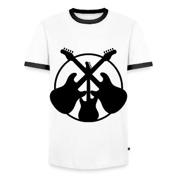 E-Gitarre - Guitar - Metal - Rock - Männer Kontrast-T-Shirt - Weiß/Schwarz - Vorne - AI Model Female 172 light (172cm) & AI Model Male 178 dark (178cm)