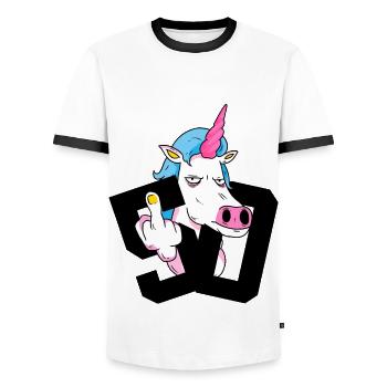 50. GEBURTSTAG EINHORN - Männer Kontrast-T-Shirt - Weiß/Schwarz - Vorne - AI Model Female 172 light (172cm) & AI Model Male 178 dark (178cm)
