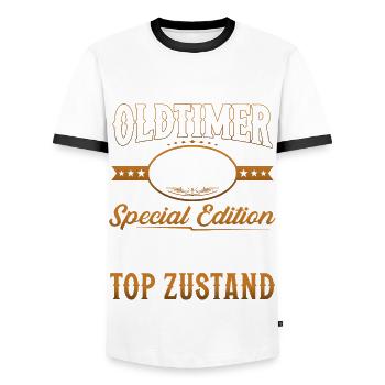 Oldtimer Baujahr Jahrgang 1982 Geburtstag Geschenk - Männer Kontrast-T-Shirt - Weiß/Schwarz - Vorne - AI Model Female 172 light (172cm) & AI Model Male 178 dark (178cm)