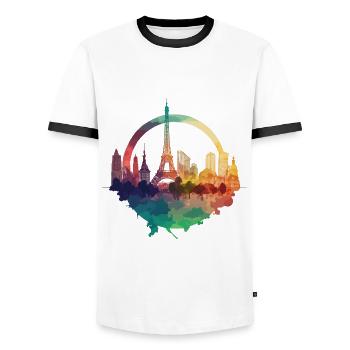 Paris Skyline Tour Eiffel France City Circle - T-shirt contrasté Homme - blanc/noir - Devant - AI Model Female 172 light (172cm) & AI Model Male 178 dark (178cm)