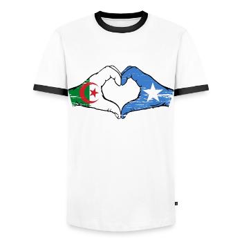Algeria Somalia Flag Hands Heart Shape Used - Men's Ringer Shirt - white/black - Front - AI Model Female 172 light (172cm) & AI Model Male 178 dark (178cm)