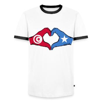 Tunisie Somalie Drapeau Mains Coeur Forme - T-shirt contrasté Homme - blanc/noir - Devant - AI Model Female 172 light (172cm) & AI Model Male 178 dark (178cm)