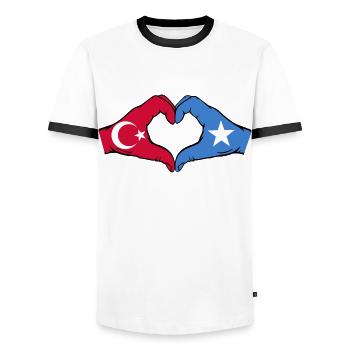 Turquie Somalie Drapeau Mains Coeur Forme - T-shirt contrasté Homme - blanc/noir - Devant - AI Model Female 172 light (172cm) & AI Model Male 178 dark (178cm)