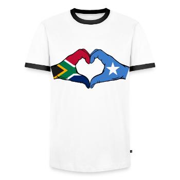 Südafrika Somalia Flagge Hände Herzform used - Männer Kontrast-T-Shirt - Weiß/Schwarz - Vorne - AI Model Female 172 light (172cm) & AI Model Male 178 dark (178cm)